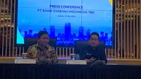 Direktur Utama Bank Syariah Indonesia (Tbk), Hery Gunardi saat konferensi pers mengenai gangguan layanan yang terjadi selama beberapa hari ini, Kamis (11/5/2023).