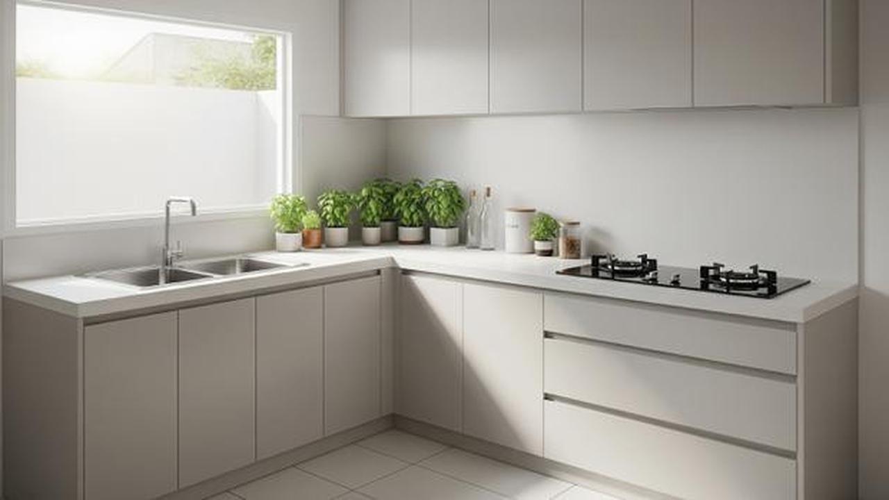 8 Model Dapur Minimalis Bentuk L dengan Tanaman Sayur di Botol, Estetik dan Fungsional