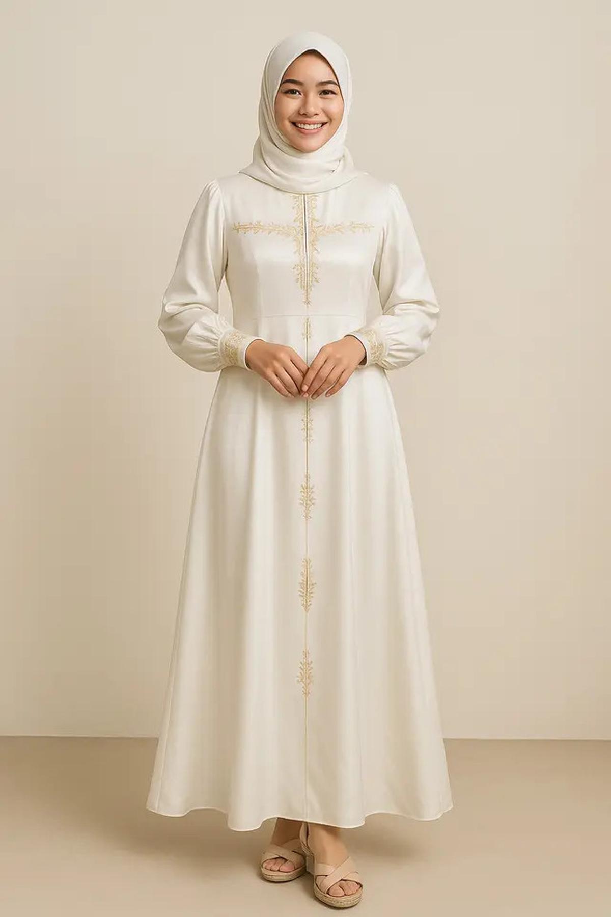 10 Inspirasi Gamis Syar'i Putih Mewah 2025, Ini Model yang Kekinian dan Stylish