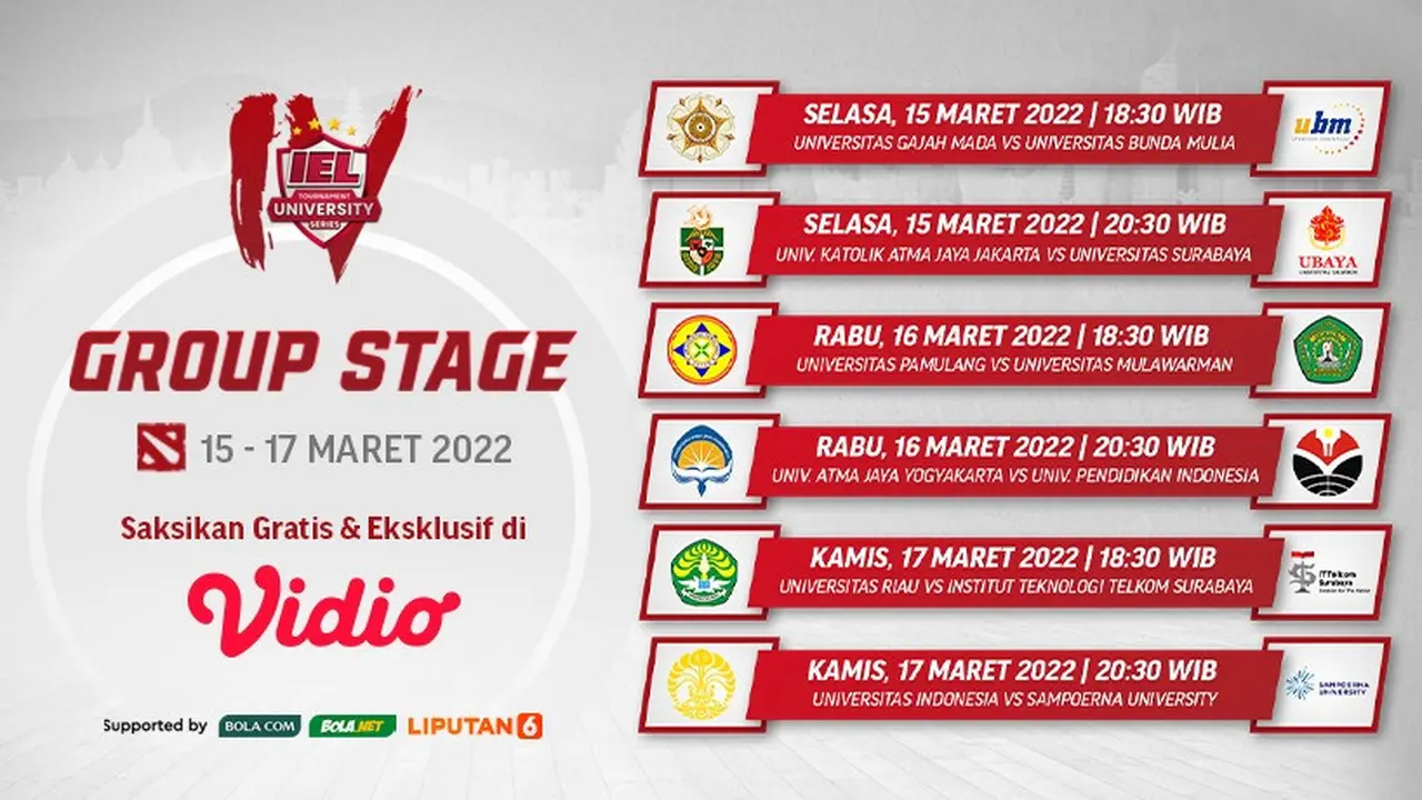 Saksikan Streaming Babak Penyisihan  IEL University Seasaon 4 DOTA 2, Mulai 15-17 Maret di Vidio