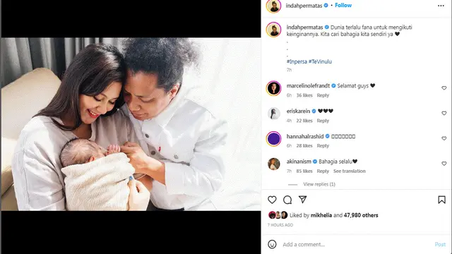 Indah Permatasari bagikan foto bersama Arie Kriting dan anaknya