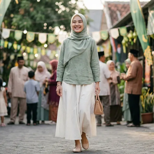Rok putih dan blouse warna untuk lebaran (Foto: Gemini AI)