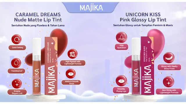 Lip Tint MAJIKA Caramel Dreams dan Unicorn Kiss