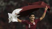 Pemain Qatar, Ahmed Albakheet, merayakan kemenagan atas Thailand pada laga AFC U-19 Championship di SUGBK, Jakarta, Minggu (28/10). Qatar menang 8-3 atas Thailand. (Bola.com/Vitalis Yogi Trisna)