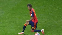 Aksi Lamine Yamal dalam laga Spanyol vs Tanjung Verde di fase grup Piala Dunia 2026, Senin (15/6/2026). (AP Photo/Jacob Kupferman)