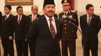 Djoko Setiadi saat dilantik Jokowi sebagai Kepala Badan Siber dan Sandi Nasional di Istana Merdeka, Jakarta, Rabu (3/1). (Liputan6.com/Pool/Kurniawan)