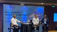 Dirjen Penyelenggaraan Haji dan Umrah, Hilman Latief berbicara dalam diskusi bertema Biaya Haji 2023 Naik? di Hotel Borobudur Jakarta, Selasa (24/1/2023). (Liputan6.com/M Radityo Priyasmoro)