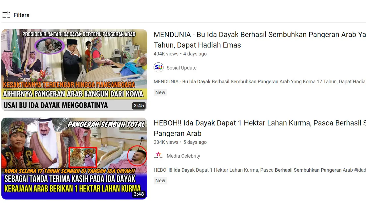 Video yang menyebut Ida Dayak menyembuhkan Pangeran Arab yang koma 17 tahun.