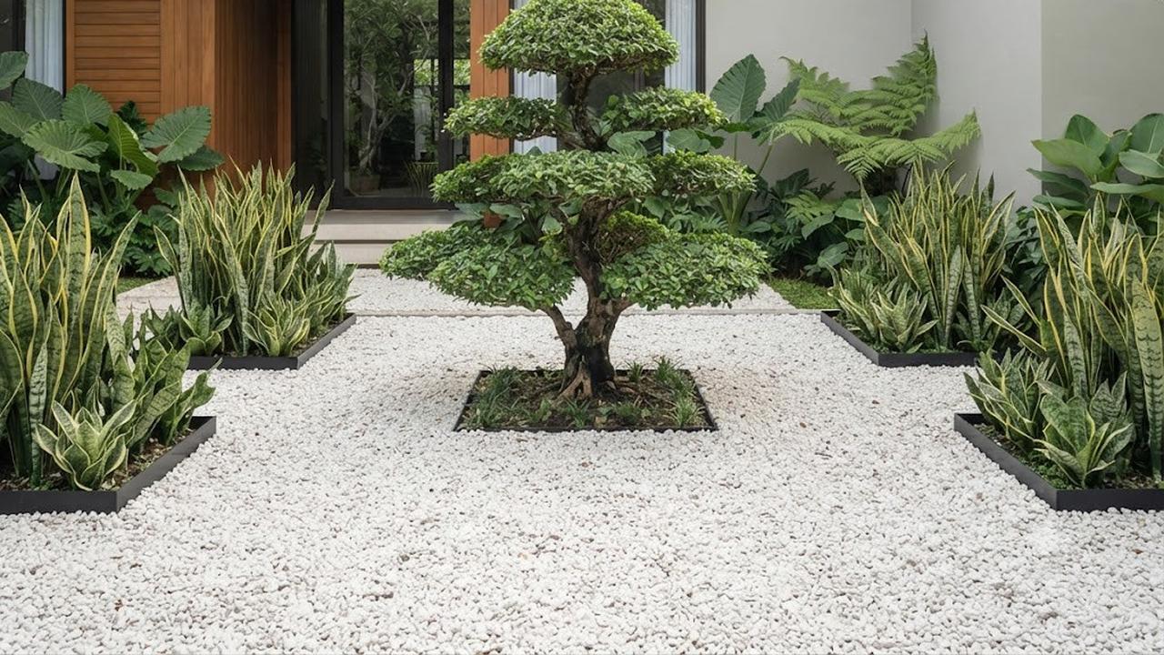 Desain Gravel Garden dengan Pohon Kecil agar Halaman Terlihat Sejuk
