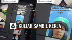 Aksi penuh perjuangan ditunjukkan oleh mahasiswa ini ketika mengikuti kuliah online sembari bekerja menjadi driver ojek online.