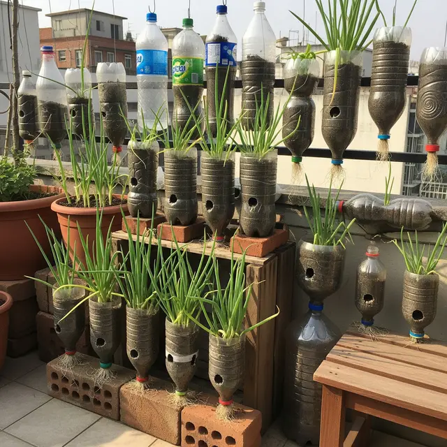 Kebun Daun Bawang dari Botol Plastik Bekas (Image by Gemini AI)