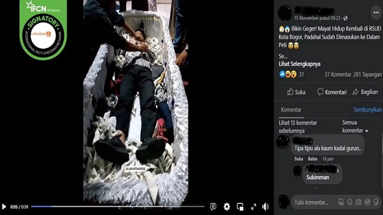 Kabar tentang Seorang Pria di Bogor Hidup Kembali Setelah Meninggal Dunia (sumber: Facebook).
