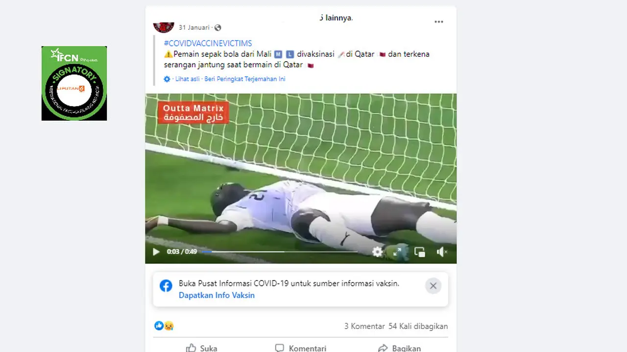 Cek Fakta Liputan6.com mendapati klaim video pesepak bola Qatar alami serangan jantung setelah vaksin Covid-19