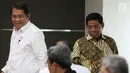 Menteri Sosial Idrus Marham (kanan) dan Menteri Komunikasi dan Informatika Rudiantara (kiri) saat menghadiri rapat persiapan Asian Games 2018 dengan Menko PMK dan pejabat terkait di Jakarta, Rabu (6/6). (Liputan6.com/Angga Yuniar)