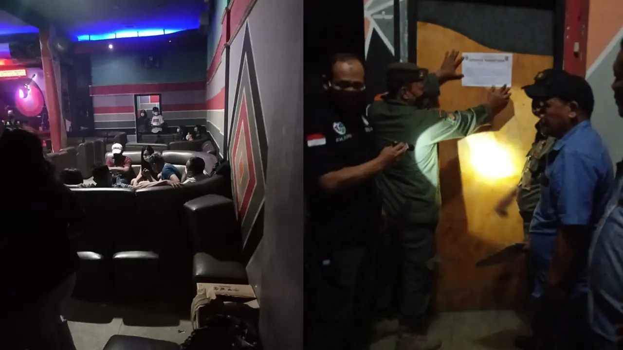 Satpol PP Jakarta Barat merazia salah satu cafe yang diduga melanggar jam operasional di Cengkareng, Jumat (2/4/2021)