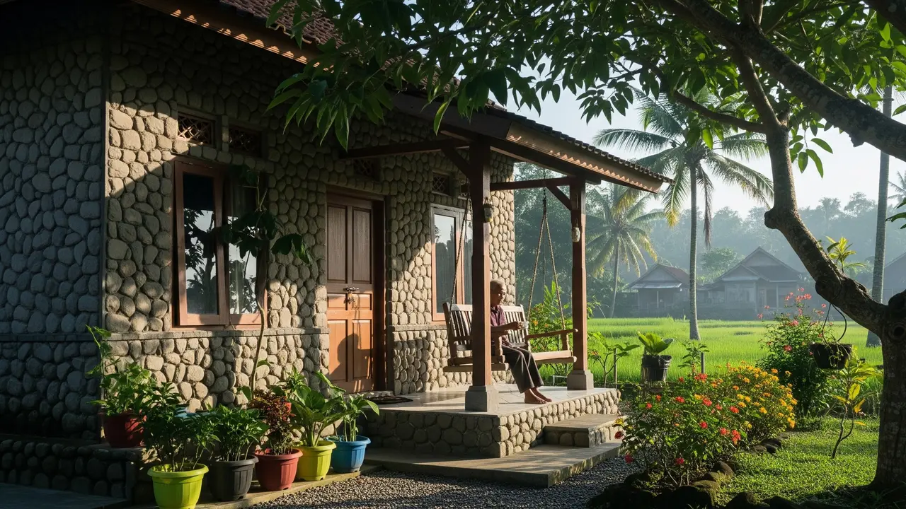 Gambar Rumah Minimalis Low Budget Cocok untuk Pensiun di Kampung/Gemini AI