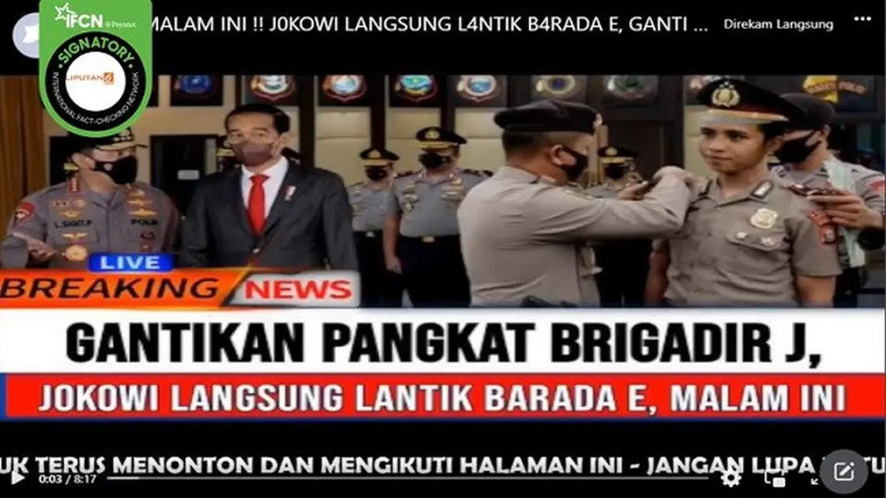 Gambar Tangkapan Layar Kabar Hoaks Richard Eliezer Dapat Pangkat Setara Brigadir J dan akan Dilantik oleh Jokowi (sumber: Facebook).