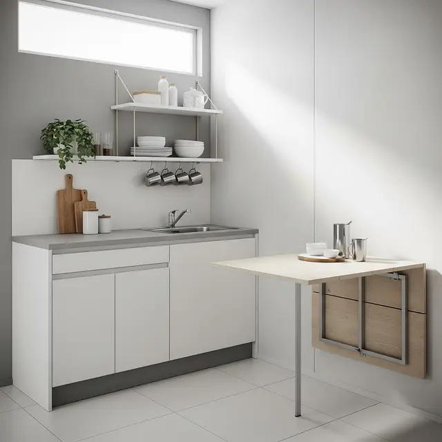 9 Desain Dapur Rumah Type 21 Ukuran 1x2 Meter dengan Rak Gantung dan Meja Lipat