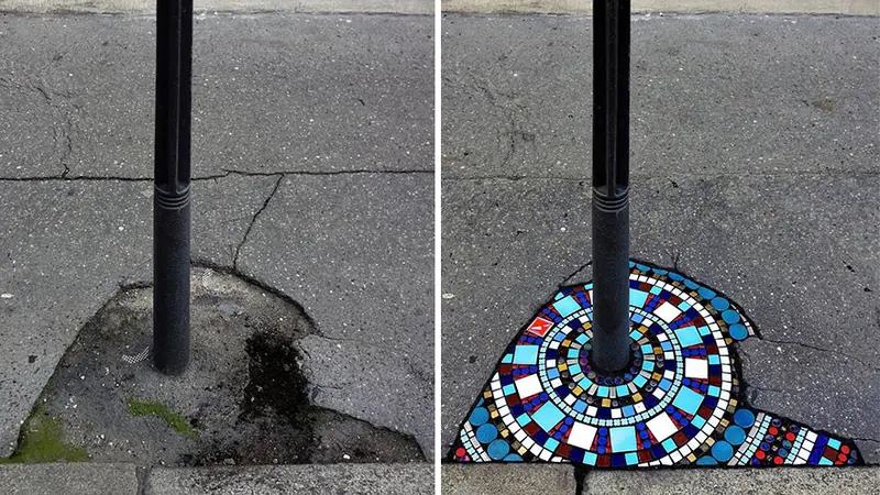 6 Karya Mozaik di Jalanan dan Dinding Berlubang Ini Kreatif, Bikin Kagum