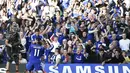 Selebrasi Edenz Hazard usai mencetak gol semata wangan bagi Chelsea di menit ke-38