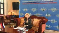 Duta Besar Russia di Indonesia Lyudmila Vorobieva, mengadakan konferensi pers secara teratur di Kedutaan Russia (Liputan6.com/Windy Febriana)