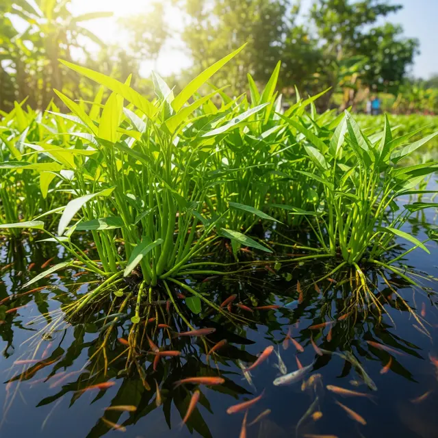 Menanam Kangkung Menggunakan Air Kolam Ikan (AI Generated)
