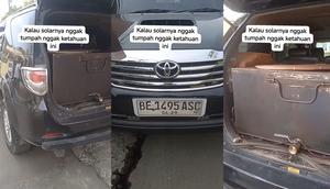 Barang bukti mobil Toyota Fortuner warna hitam yang tangkinya telah dimodifikasi. (Liputan6.com/ Ardi Munthe)