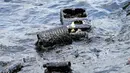 Akibat insiden tersebut, sekitar 400 ton minyak di kapal tumpah dan terbawa ke bibir pantai. (ROSLAN RAHMAN/AFP)