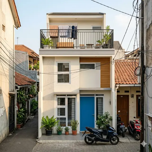 Rumah di Gang Sempit dengan Rooftop untuk Jemur dan Area Santai