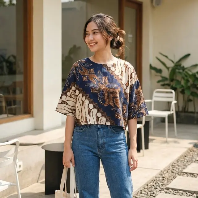 Ilustrasi Model Atasan Batik Crop