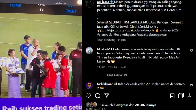 Ari Lasso Stres Nonton Final Sepak Bola SEA Games 2023 Indonesia vs Thailand, Jadi Malam Penuh Drama yang Paling Tegang dan Emosi. (instagram.com/ari_lasso)