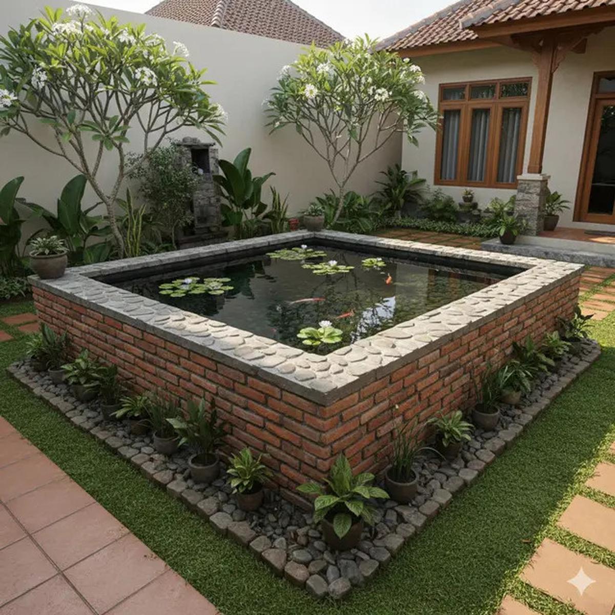 7 Desain Kolam Ikan Batu Bata Kecil yang Cocok untuk Halaman Sempit, Tetap Estetik dan Bikin Suasana Adem