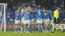 Menjamu Leicester di Stadio Diego Armando Maradona, Napoli akhirnya berhasil mengunci kemenangan dengan skor 3-2. (AP/Gregorio Borgia)