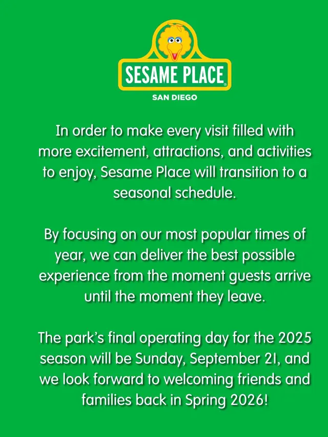 Pengumuman dari Sesame Place San Diego.(Facebook)