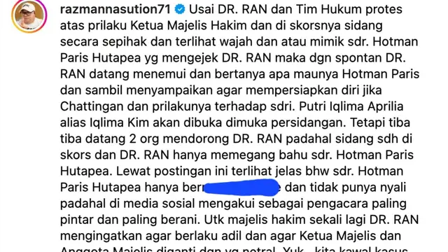 Unggahan Razman Nasution. (Foto: Dok. Instagram @razmannasution71)