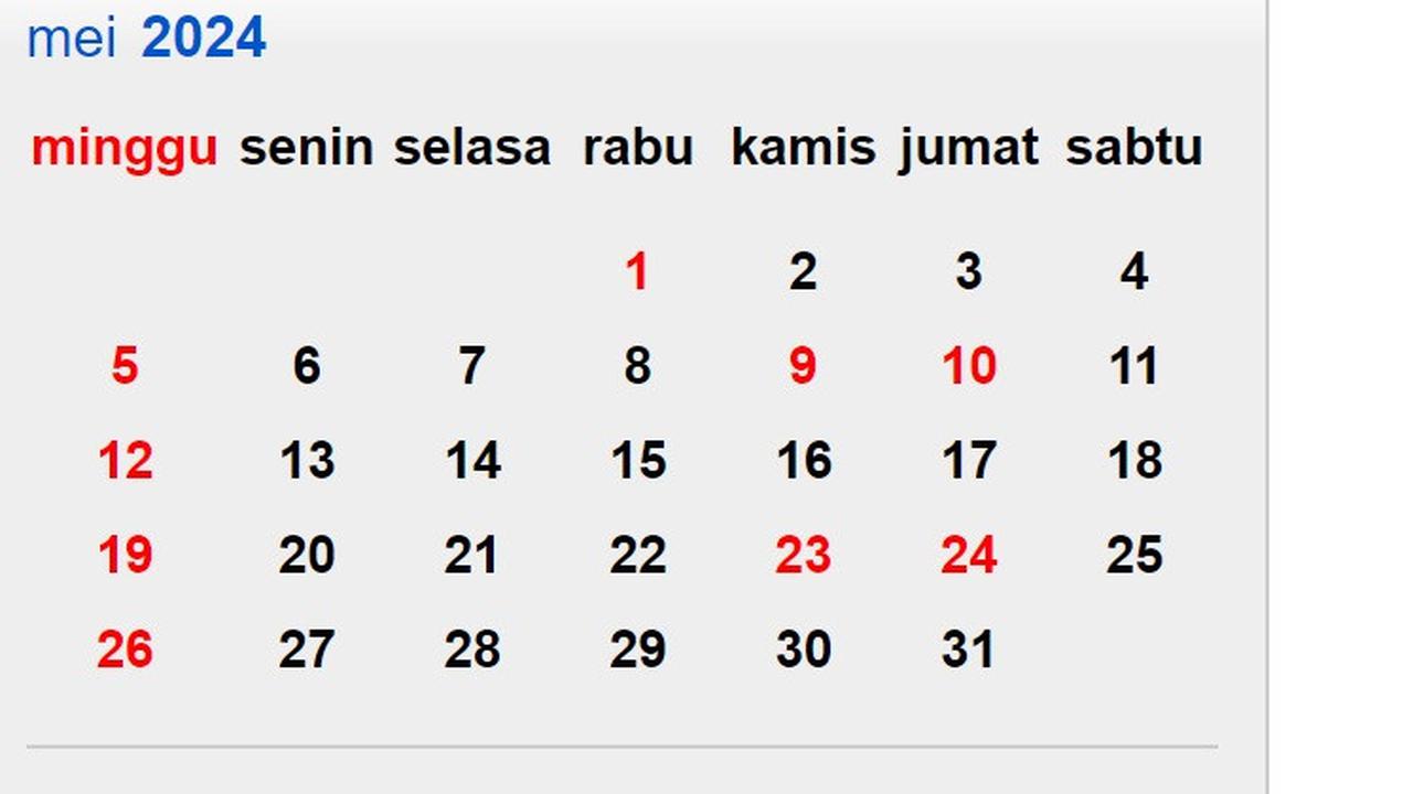 kalender cuti bersama dan libur nasional Mei 2024