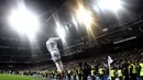 Gaya Cristiano Ronaldo merayakan gol ke gawang Girona FC pada lanjutan La Liga Santander di Santiago Bernabeu stadium, Madrid, (18/3/2018). Madrid menang 6-3. (AFP/Javier Soriano)
