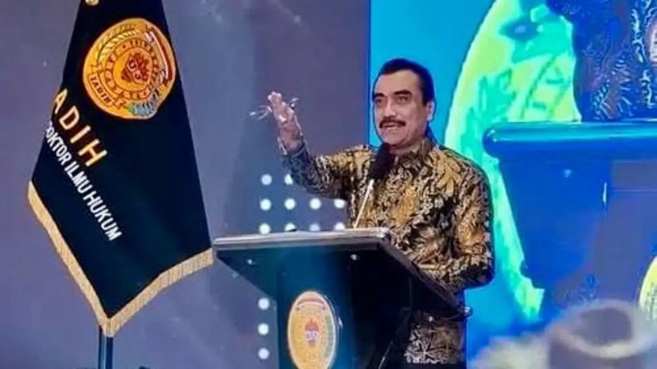 Ketua Umum Perkumpulan Ikatan Alumni Doktor Ilmu Hukum (IADIH) Universitas Jayabaya Harris Arthur Hedar dalam acara pengukuhan di Jakarta, Jumat (19/9/2025) (Istimewa)