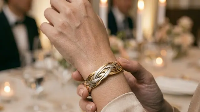 Gelang Two-Tone dengan Kombinasi Warna Emas