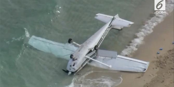 VIDEO: Pesawat Kecil Jatuh di Pantai Miami, 4 Orang Terluka