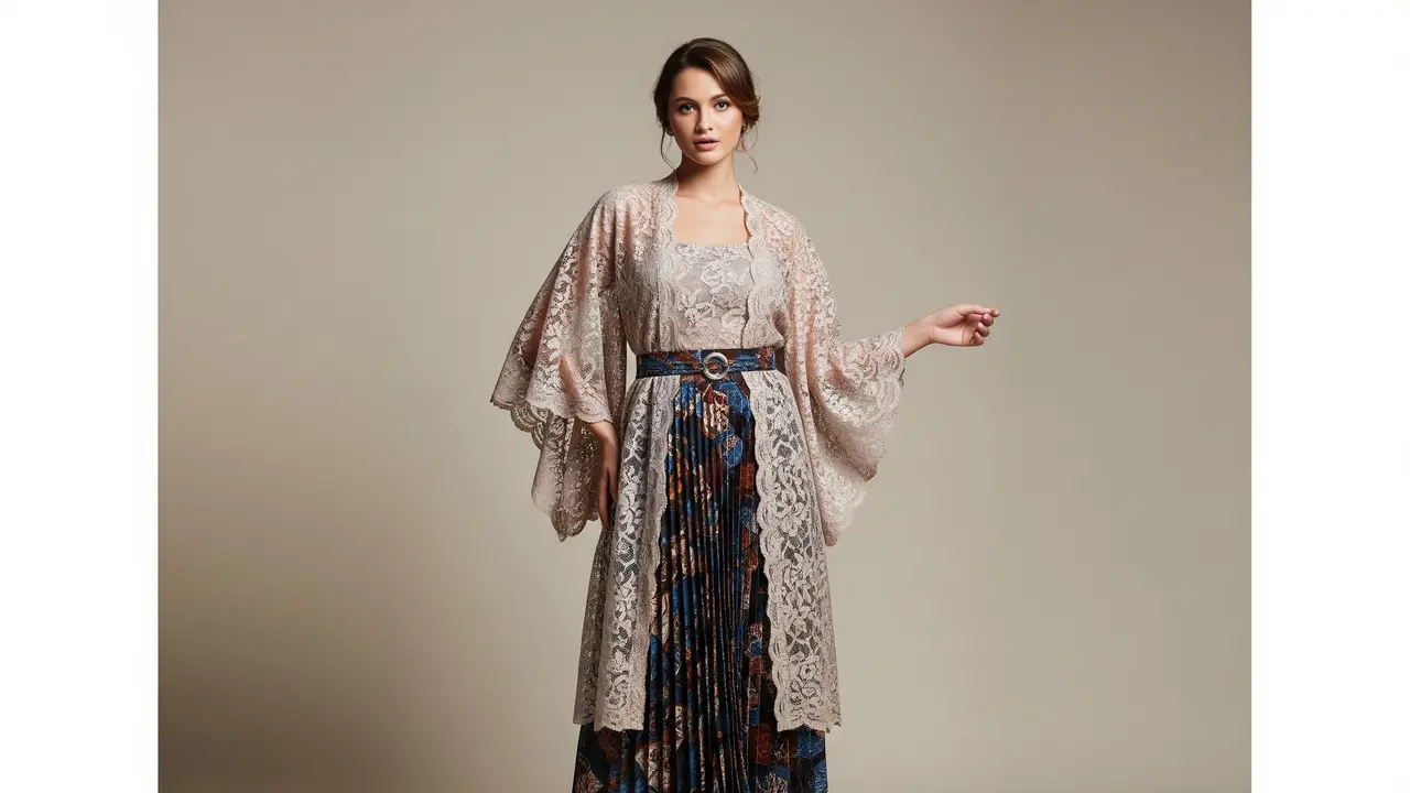Model Atasan Brokat Semi Kebaya Bawahan Rok Batik Plisket Kekinian