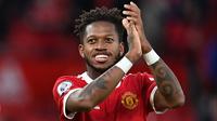 Gol semata wayang Manchester United dicetak gelandang asal Brasil, Fred yang memberikan debut indah untuk Ralf Rangnick.  (AFP/Paul Ellis)