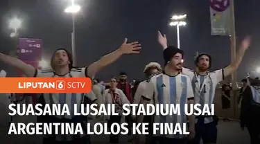 Begini situasi di Lusail Stadium, Doha, Qatar, usai pertandingan semifinal antara Argentina melawan Kroasia yang dimenangkan 3-0 oleh Argentina.