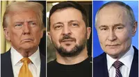 Presiden Donald Trump dan Presiden Ukraina Volodymyr Zelenskyy saat berada di Istana Elysee pada 7 Desember 2024 serta Presiden Vladimir Putin saat berpidato di Forum Teknologi di Moskow pada 21 Februari 2025. (Dok. AP/Aurelien Morissard dan Pavel Bednyakov)