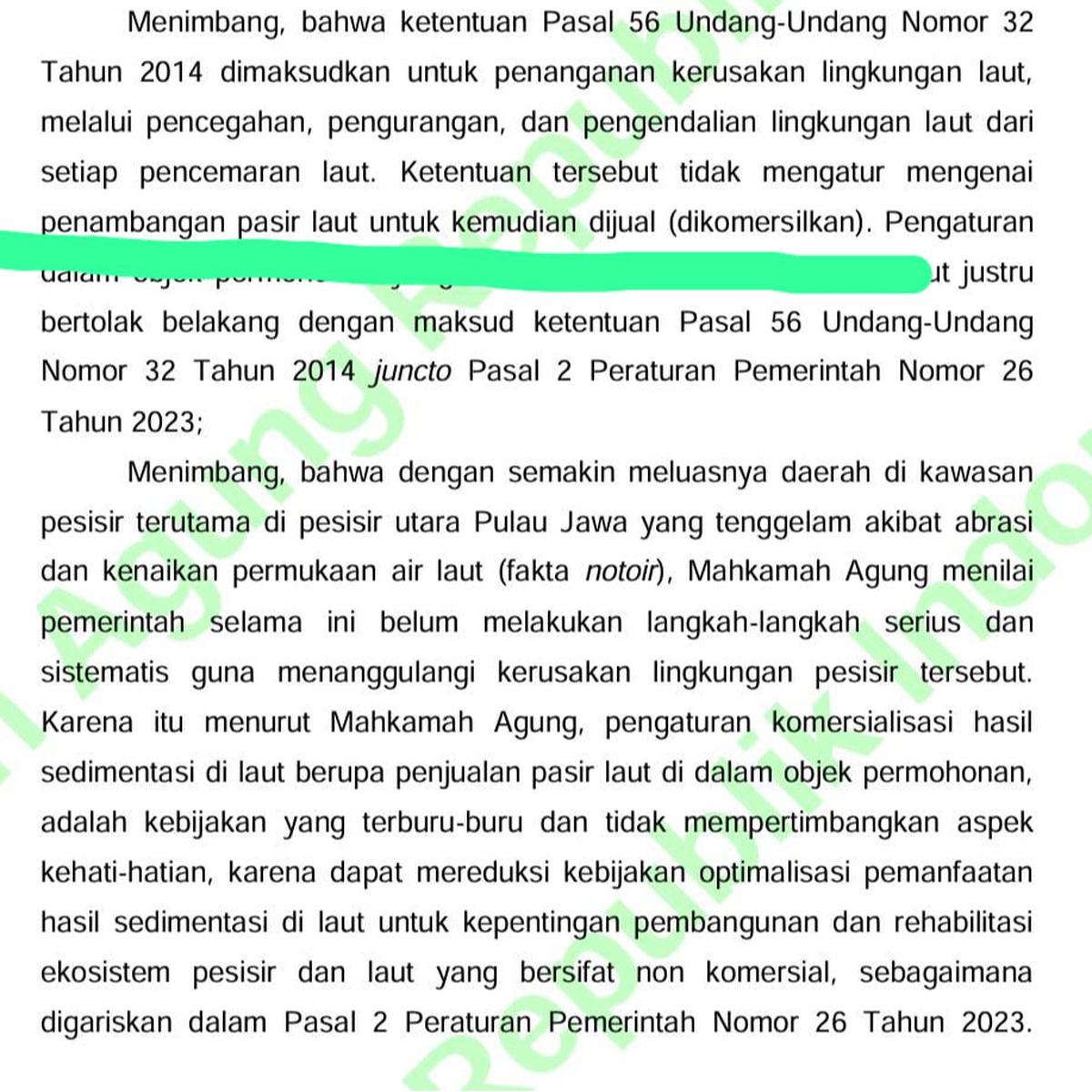 Bunyi putusan MA soal ekspor pasir lau era Jokowi