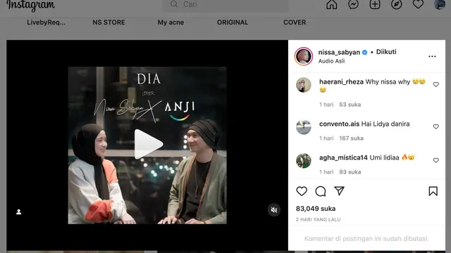 Unggahan Nissa Sabyan. (Foto: Dok. Instagram @nissa_sabyan)