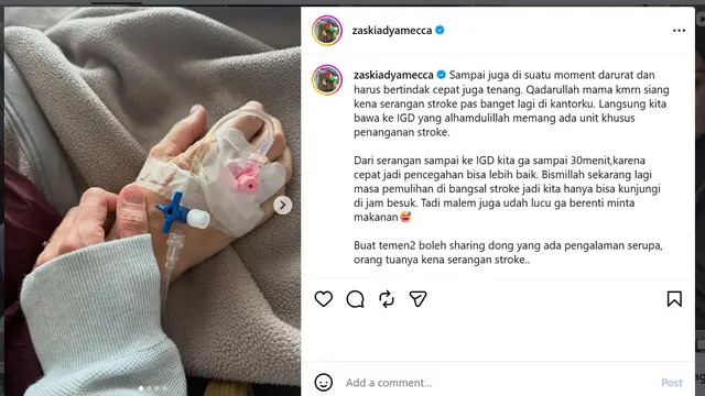 Zaskia Adya Mecca kabarkan ibunya stroke (instagram.com/zaskiadyamecca)