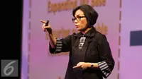 Menkeu Sri Mulyani  pada saat menjadi pembicara Supermentor bertema "End Poverty" di Jakarta, Senin (17/10). Tema tersebut diangkat untuk memperingati Hari Pengentasan Kemiskinan Dunia yang jatuh pada 17 Oktober. (Liputan6.com/Herman Zakharia)