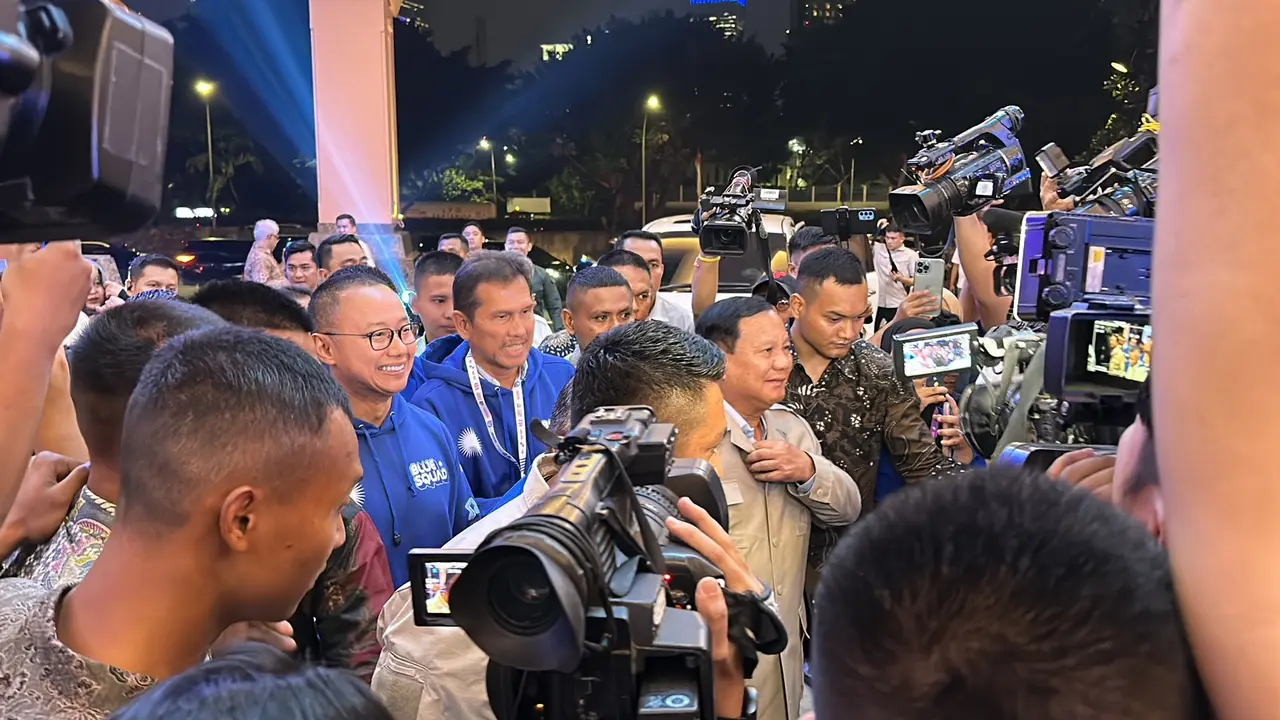 Ketua Umum Gerindra yang juga bakal calon presiden Prabowo Subianto menghadiri acara HUT ke-25 PAN, Senin (28/8/2023).