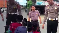 Polisi berhentikan tiga bocah yang kendarai satu motor kecil (Instagram/makassar_iinfo)